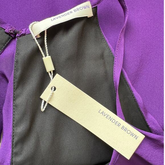 NWT Lavender Brown Purple Silk Front Pleat High Neck Keyhole Back Top L - Picture 7 of 10